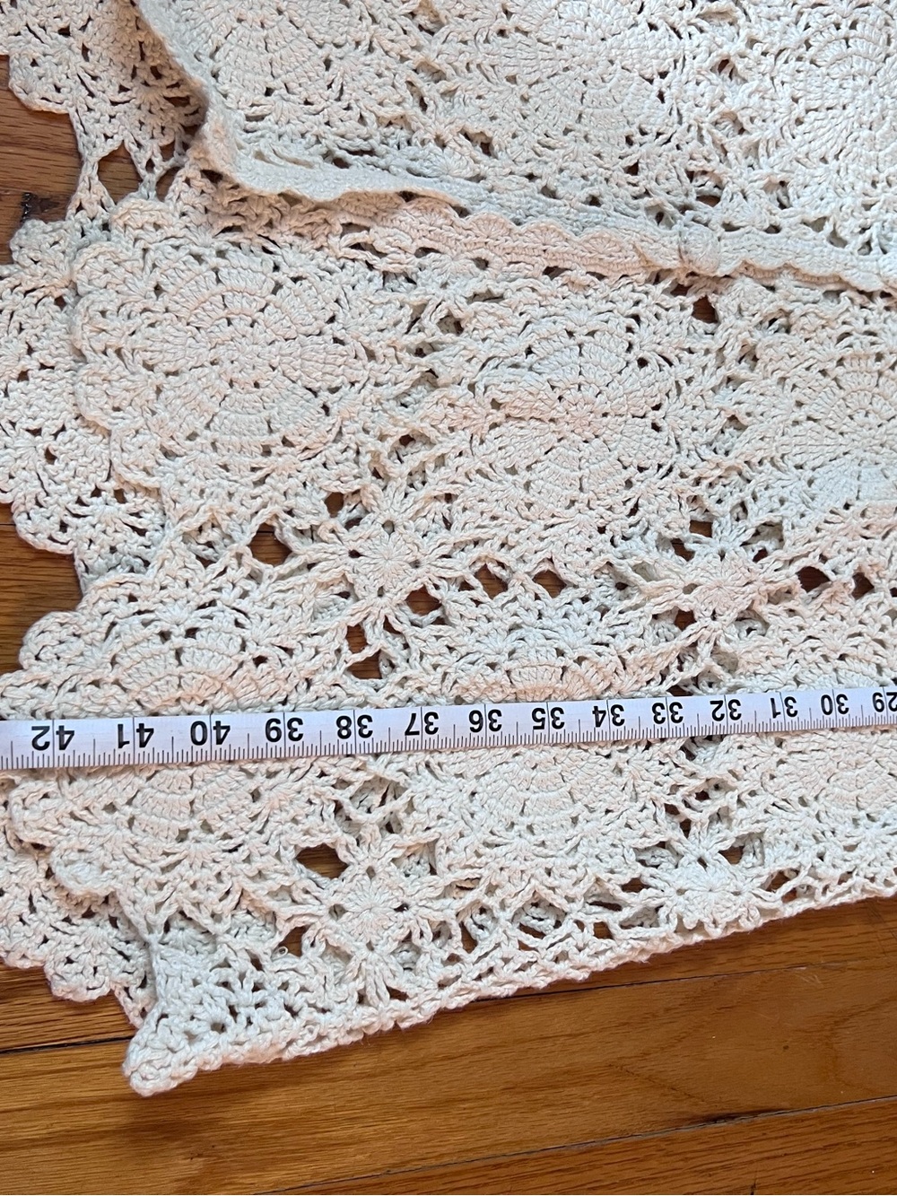 Newport News Cream Crochet Long Cardigan Duster with Scalloped Edges S - Picture 13 of 16